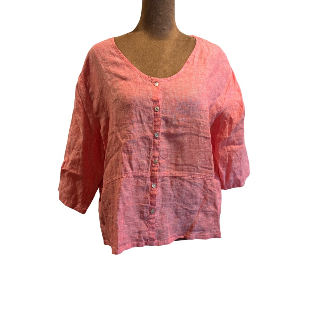 Sigrid Olsen Linen Womens M Top Heather Red Coastal Grandmother Resortwear Beach